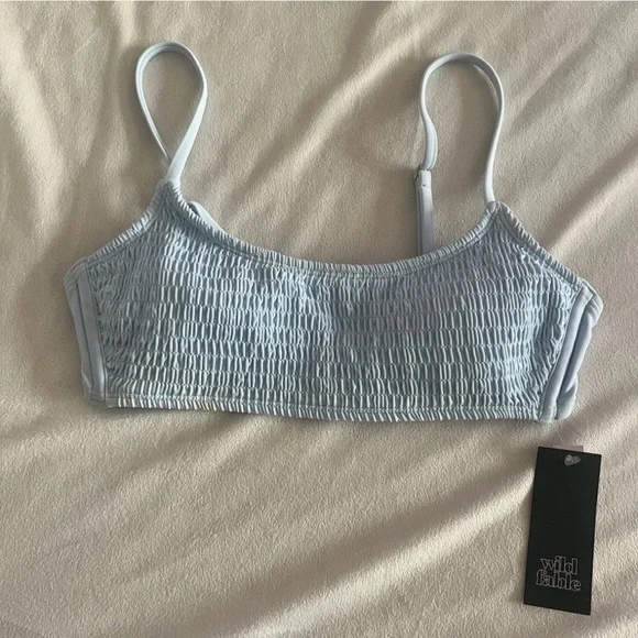 Wild Fable Smocked Bikini Top Light Blue Size Small 4-6 Adjustable NWT $18 - Picture 4 of 13